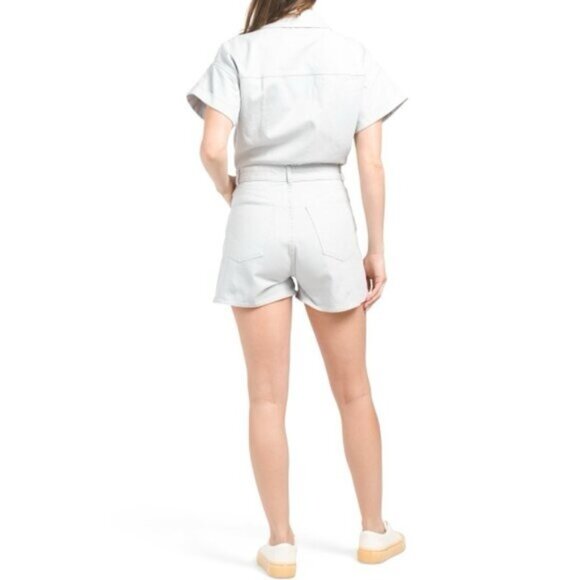 NWT ZARA Metallic Denim 100% Cotton DustyBlue Shimmer Short Romper 6929/201 Sz M - Picture 7 of 14